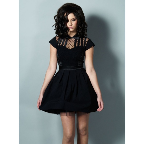ASOS Dresses & Skirts - ASOS Black Pleated Skater Mini Lace Mesh Dress
